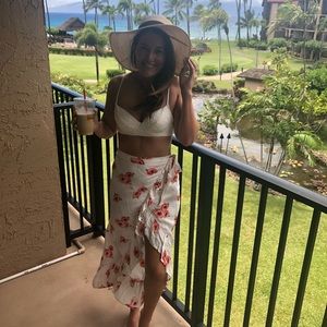 Floral and white wrap around maxi skirt size small